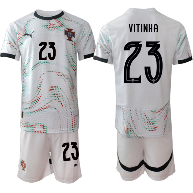 Men's Portugal Team #23 Vitinha 2025 White Away Soccer Jersey Suit
