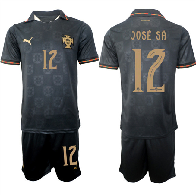Men's Portugal Team #12 José Sá Black 2026 World Cup Away Soccer Jersey Suit