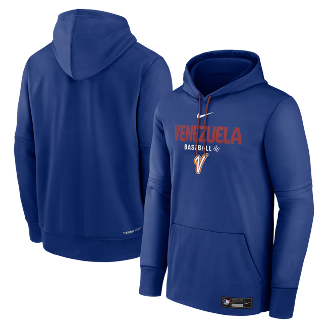 Men's Venezuela Baseball Royal 2026 World Baseball Classic Collection Dri-FIT Long Sleeve Hooded T-Shirt