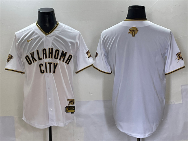 Men's Oklahoma City Thunder Blank White Gold 2025 Finals Vapor Stitched Baseball Jersey