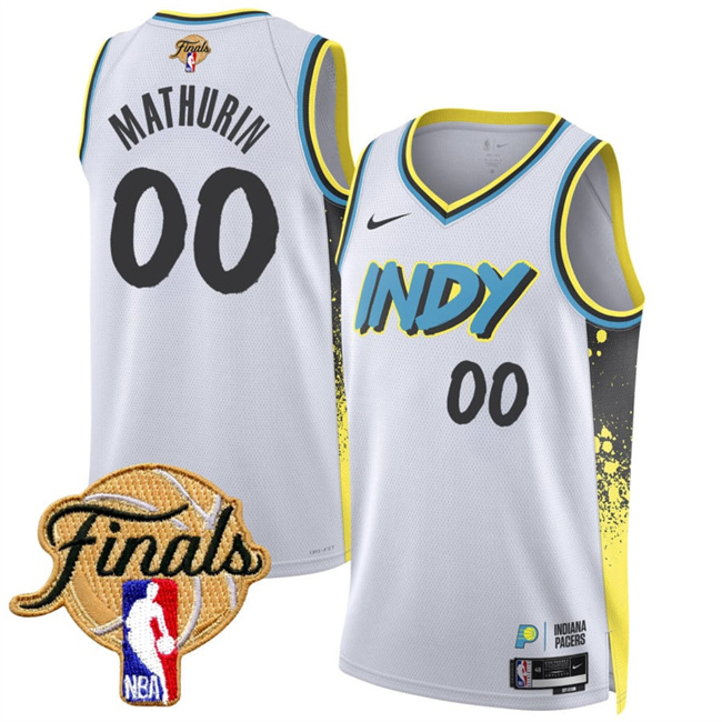 Men's Indiana Pacers #00 Bennedict Mathurin White 2025 Finals City Edition Stitched Basketball Jersey