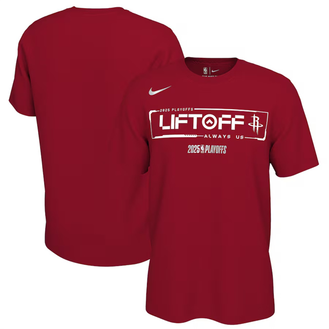 Men's Houston Rockets Red 2025 Playoffs On-Court Mantra T-Shirt