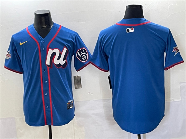 Men's Milwaukee Brewers Blank Blue 2025 All-Star Edition Limited Stitched Baseball Jersey