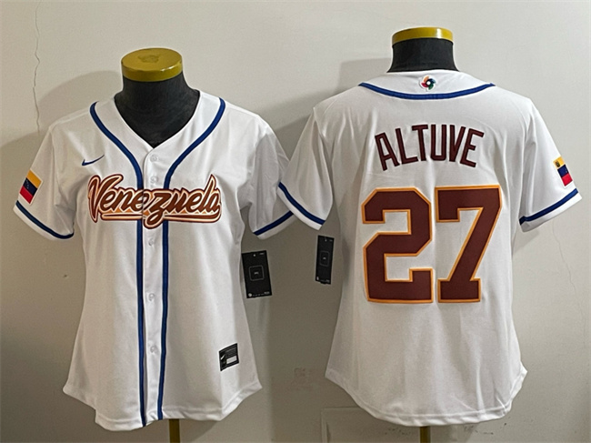 Women's Venezuela Baseball #1 Jackson Chourio White 2026 World Baseball Classic Home Stadium Stitched Baseball Jersey (Run Small)