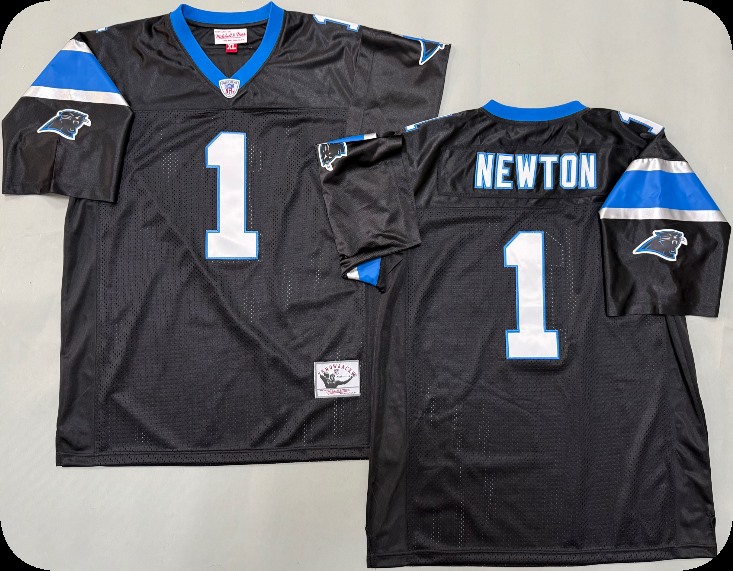 Men's Carolina Panthers #1 Cam Newton Black 1996 Mitchell & Ness Throwback Football Jersey