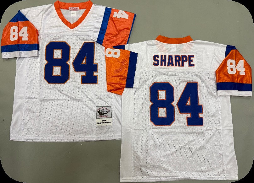 Men's Denver Broncos #84 Shannon Sharpe White Throwback Jersey
