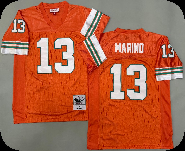 Men's Miami Dolphins #13 Dan Marino Orange Throwback Stitched Football Jersey