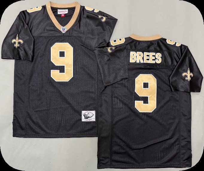 Mens New Orleans Saints #9 Drew Brees Black Throwback Jersey