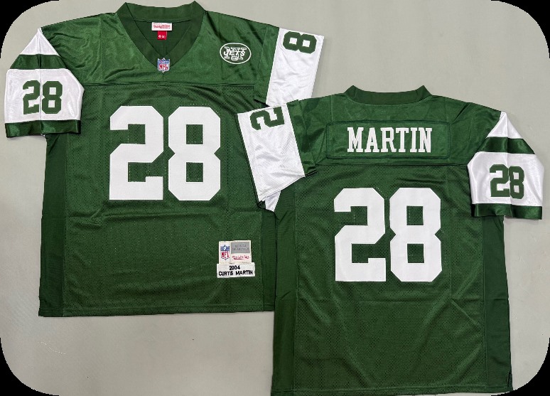 Men's New York Jets #28 Curtis Martin Green Mitchell & Ness NFL Throwback Football Jersey