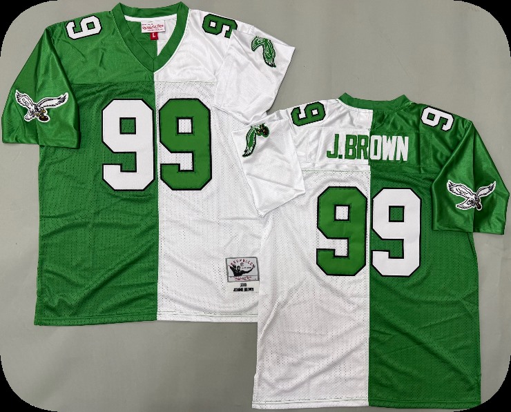 Men's Philadelphia Eagles #99 Jerome Brown 2000 Kelly Green White Split Two Tone Throwback Jersey