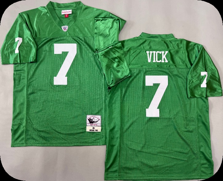 Men's Philadelphia Eagles #7 Michael Vick Stitched Mitchell & Ness Kelly Green 2010 Throwback Jersey
