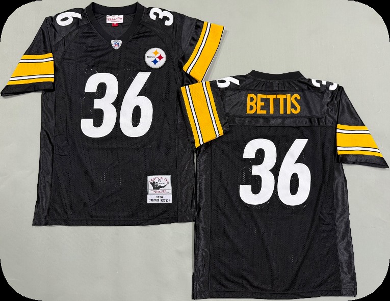 Men's Pittsburgh Steelers #36 jerome bettis 1996 Road Black Circular Number Throwback Jersey