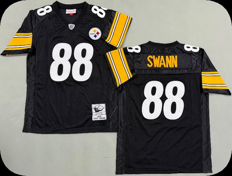 Men's Pittsburgh Steelers #88 Lynn Swann 1975 Home Black Circular Number Throwback Jersey
