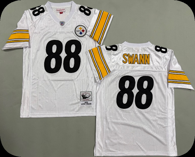 Men's Pittsburgh Steelers #88 Lynn Swann 1975 Road White Circular Number Throwback Jersey