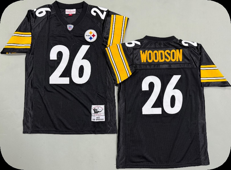 Men's Pittsburgh Steelers #26 Rod Woodson 1994 Home Black Circular Number Throwback Jersey