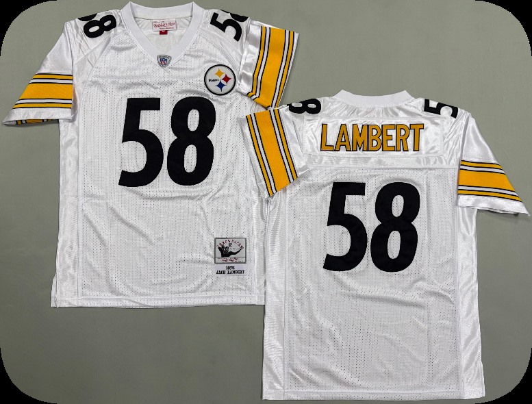 Men's Pittsburgh Steelers #58 Jack Lambert 1975 Road White Circular Number Throwback Jersey