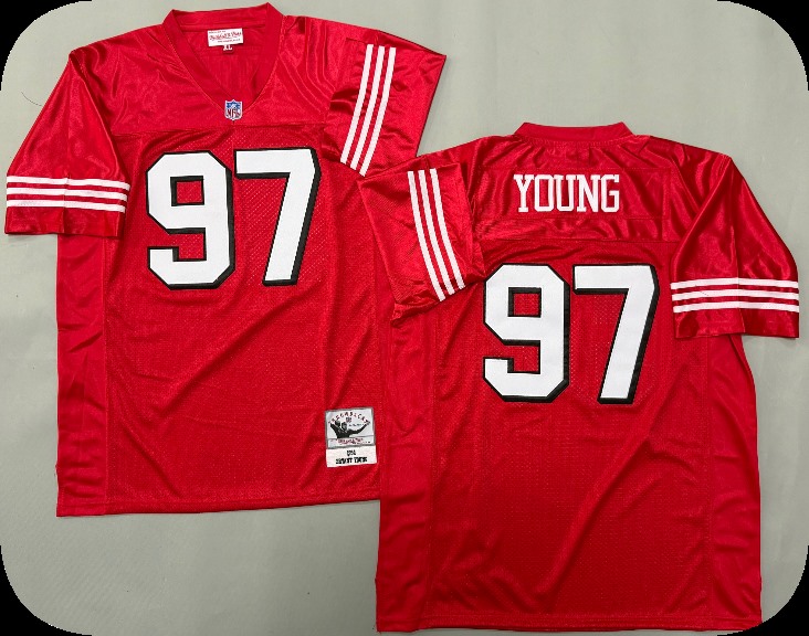 Men's San Francisco 49ers #97 Bryant  Young 1994 Red Throwback Retired Mitchell & Ness Jersey