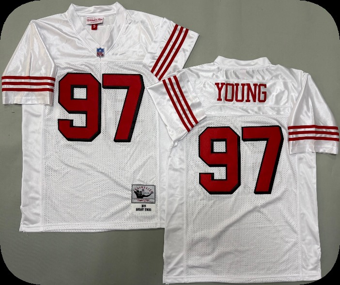 Men's San Francisco 49ers #97 Bryant  Young 1994 White Throwback Retired Mitchell & Ness Jersey