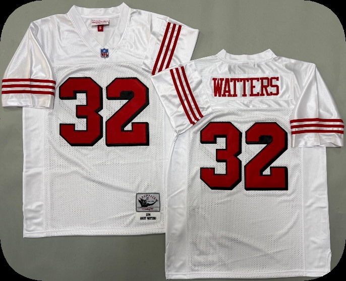 Men's San Francisco 49ers Retired Player #32 Ricky Watters 1994 Mitchell & Ness White Legacy Throwback Football Jersey