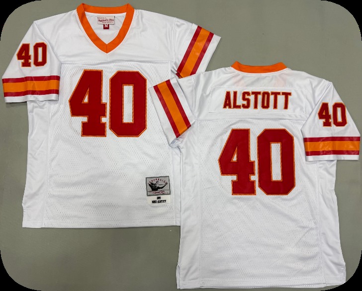 Men's Tampa Bay Buccaneers #40 Mike Alstott 1996 White Throwback Jersey