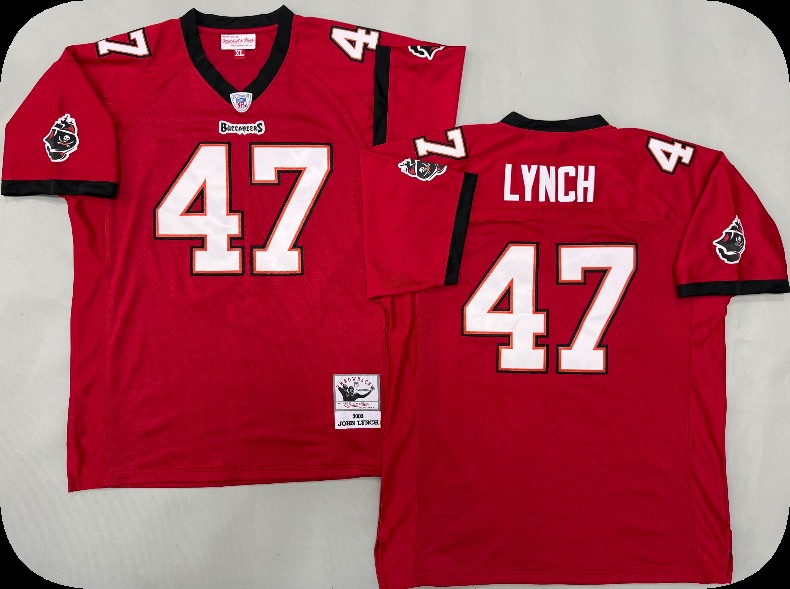 Men's Tampa Bay Buccaneers #47 John Lynch Mitchell & Ness Red Retired Player Legacy Replica Jersey