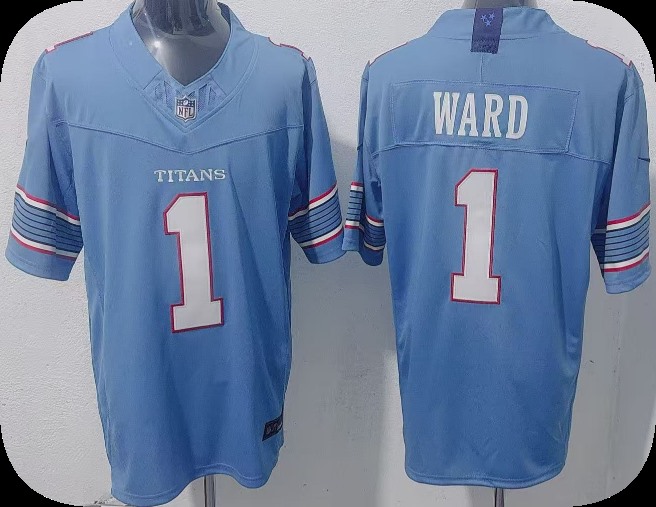 Men's Tennessee Titans #1 Cameron Ward Light Blue 2026 F.U.S.E. Vapor Limited Stitched Football Jersey