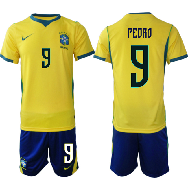 Men's Brazil National Football Team #9 Jo?o Pedro Yellow Home 2026 Soccer Jersey Suit