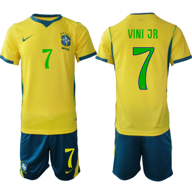 Men's Brazil National Football Team #7 Vinícius Júnior Yellow 2026 Soccer Jersey Suit