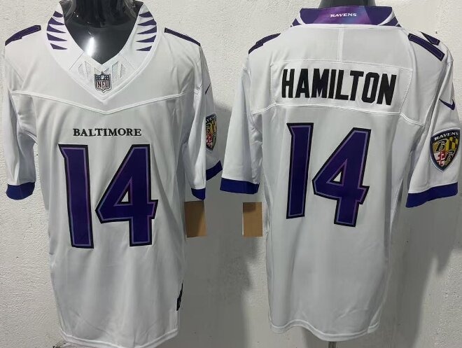 Men's Baltimore Ravens #14 Kyle Hamilton White 2026 F.U.S.E. Stitched Vapor Limited Football Jersey