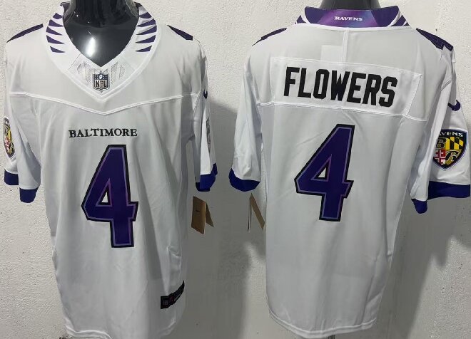 Men's Baltimore Ravens #4 Zay Flowers White 2026 F.U.S.E. Vapor Stitched Limited Football Jersey