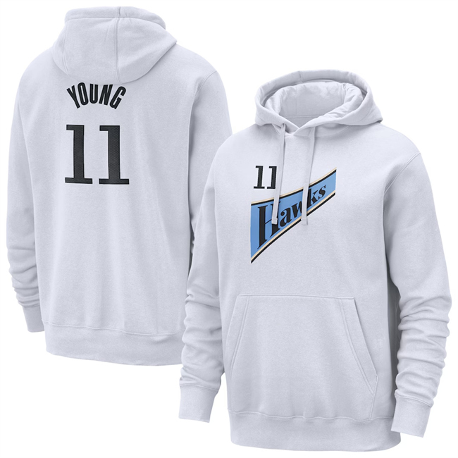 Men's Atlanta Hawks #11 Trae Young White 2025 City Edition Pullover Hoodie