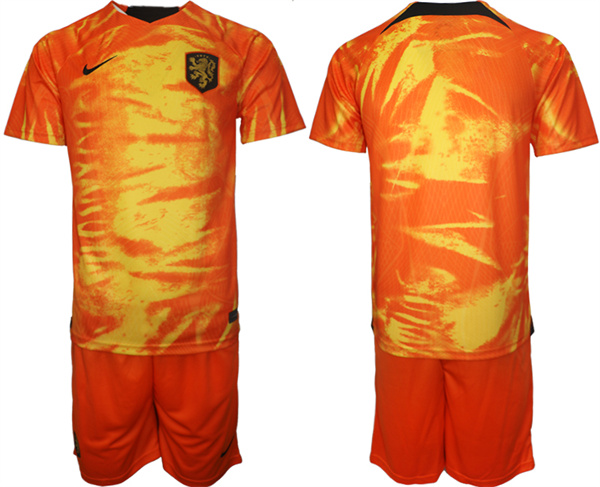 Men's Netherlands Blank Orange Home Soccer Jersey  Suit