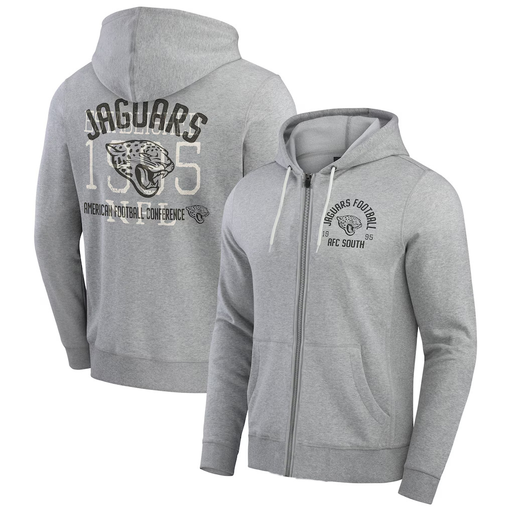 Men's Jacksonville Jaguars Heather Gray Vintage Stripe Full-Zip Hoodie