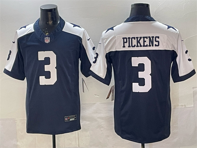 Men's Dallas Cowboys #3 George Pickens Navy F.U.S.E. Thanksgiving Vapor Limited Stitched Football Jersey