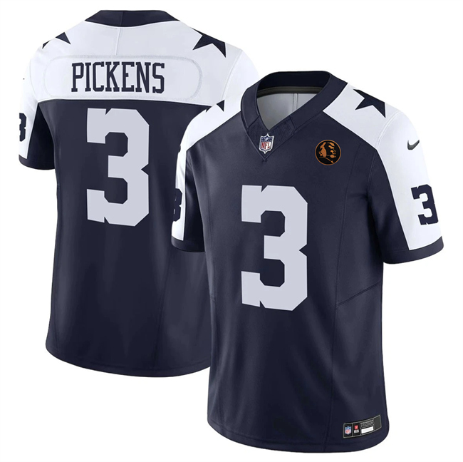 Men's Dallas Cowboys #3 George Pickens Navy 2023 F.U.S.E. With John Madden Patch Thanksgiving Vapor Limited Stitched Football Jersey