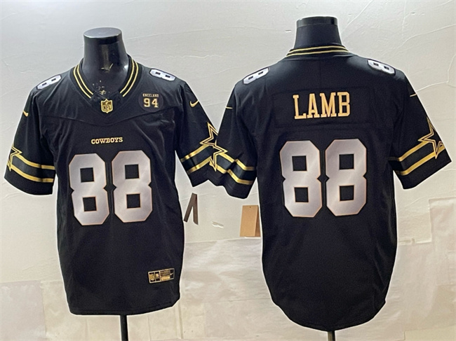 Men's Dallas Cowboys #88 CeeDee Lamb Black Gold 2025 F.U.S.E. 94 Marshawn Kneeland Memorial Patch Vapor Limited Stitched Football  Jersey