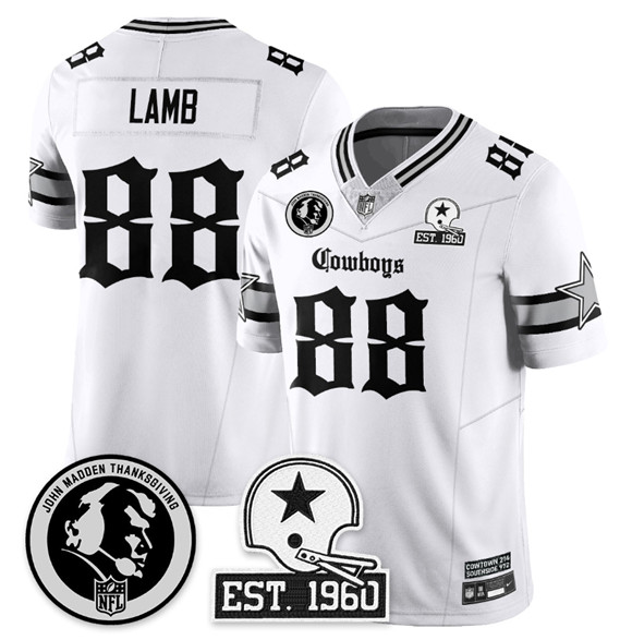 Men's Dallas Cowboys #88 CeeDee Lamb White 2025 F.U.S.E. With John Madden Patch & Established In 1960 Patch Vapor Limited Stitched Football Jersey