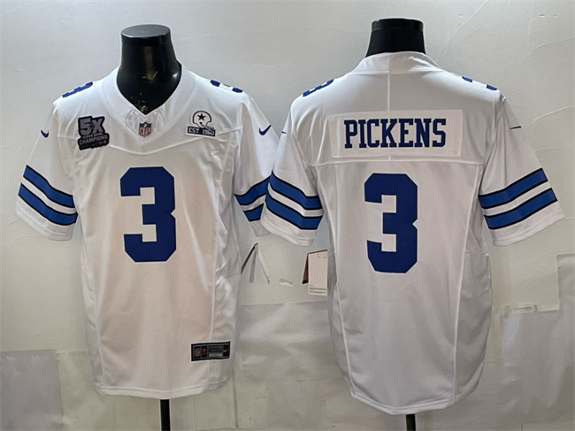 Men's Dallas Cowboys #3 George Pickens White F.U.S.E. With 5x Super Bowl Champions & Established In 1960 Patch Vapor Limited Stitched Football Jersey