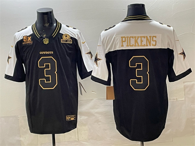 Men's Dallas Cowboys #3 George Pickens Black Gold 2025 F.U.S.E. With 5x Super Bowl Champions & Established In 1960 Patch Vapor Limited Stitched Football  Jersey