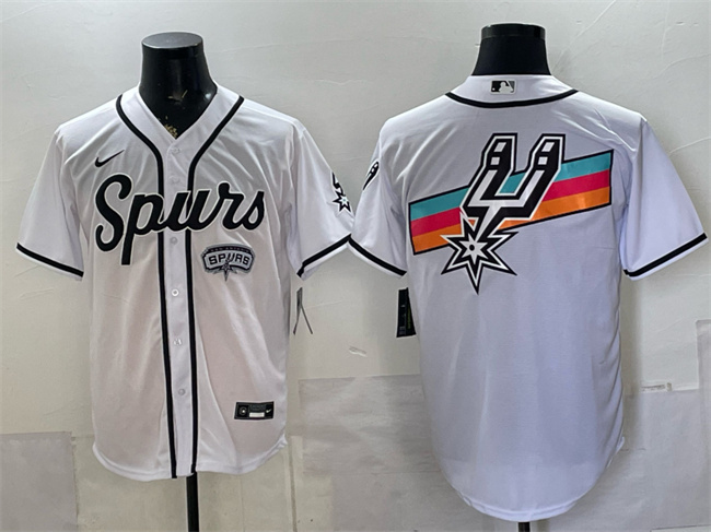 Men's San Antonio Spurs Team Big Logo White Stitched Baseball Jersey