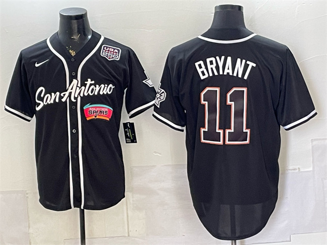 Men's San Antonio Spurs #11 Carter Bryant Black USA 250' Patch Stitched Baseball Jersey