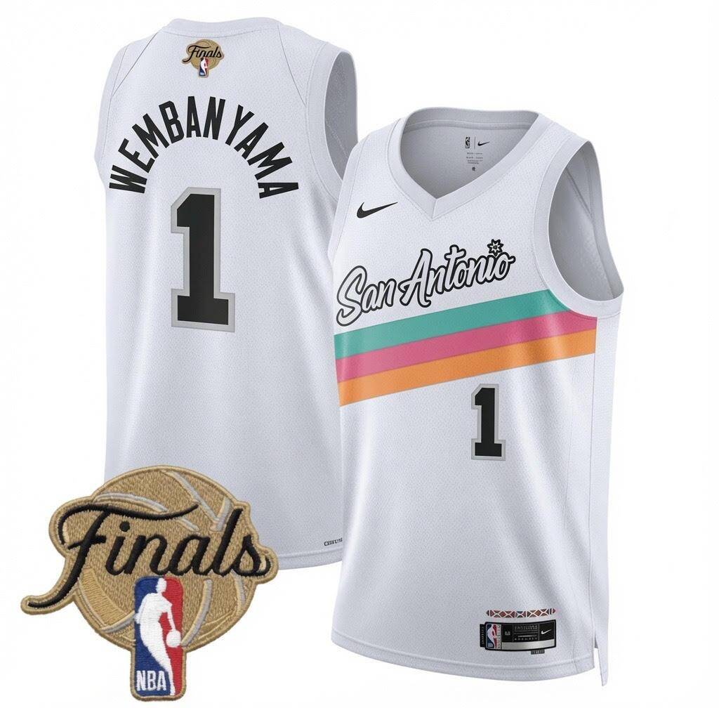 Men's San Antonio Spurs #1 Victor Wembanyama White 2026 Finals Patch Stitched Basketball Jersey