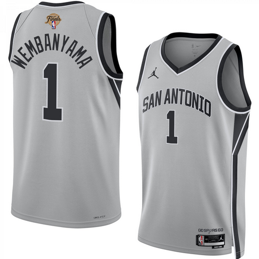 Men's San Antonio Spurs #1 Victor Wembanyama Grey 2026 Finals Patch Stitched Basketball Jersey