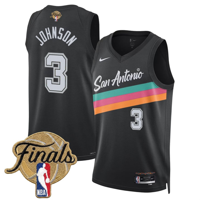 Men's San Antonio Spurs #3 Keldon Johnson Black 2026 Finals Patch City Edition Stitched Basketball Jersey