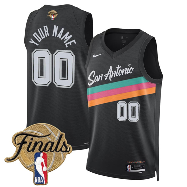 Men's San Antonio Spurs Active Player Custom Black 2026 Finals Patch City Edition Stitched Basketball Jersey