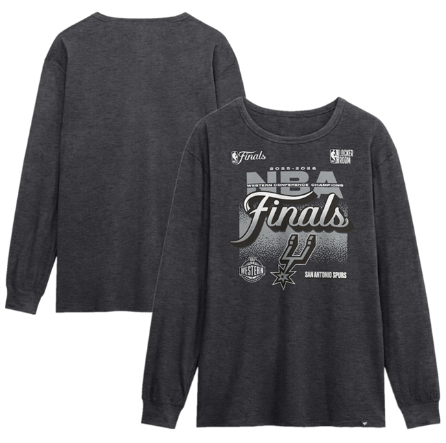 Men's San Antonio Spurs Charcoal 2026 Western Conference Champions Locker Room Long Sleeve T-Shirt